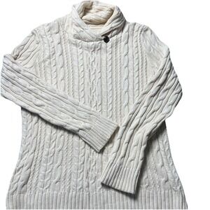 cable knit sweater women Cream Cotton Button‎ Collar MED Preppy Classic Neutral